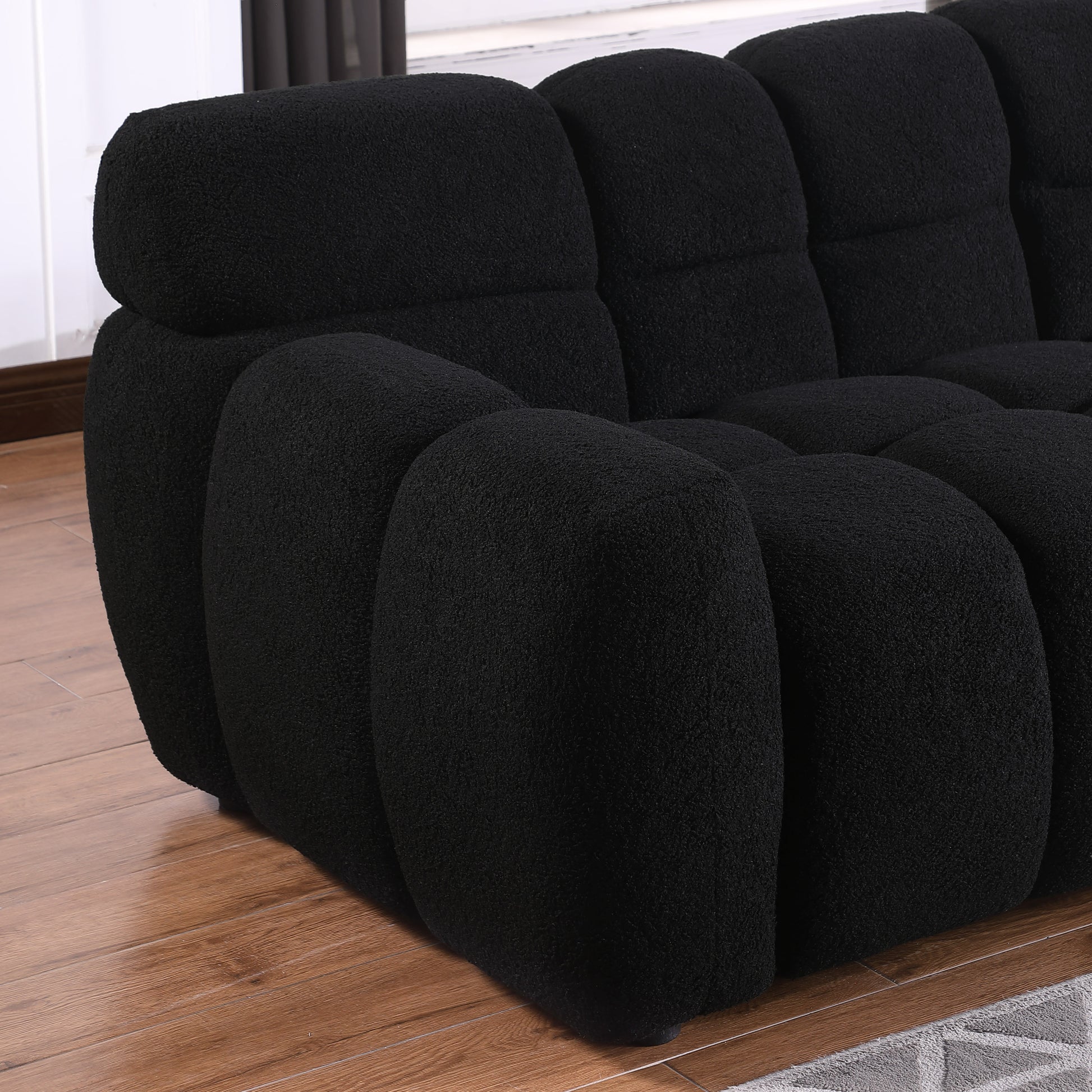 64.96 Length ,35.83" Deepth ,Human Body Structure For Usa People, Marshmallow Sofa,Boucle Sofa ,2 Seater, Beige Boucle Black Light Brown Wood Primary Living Space Medium Soft Split Back Eucalyptus Rolled Arms Boucle 3 Seat