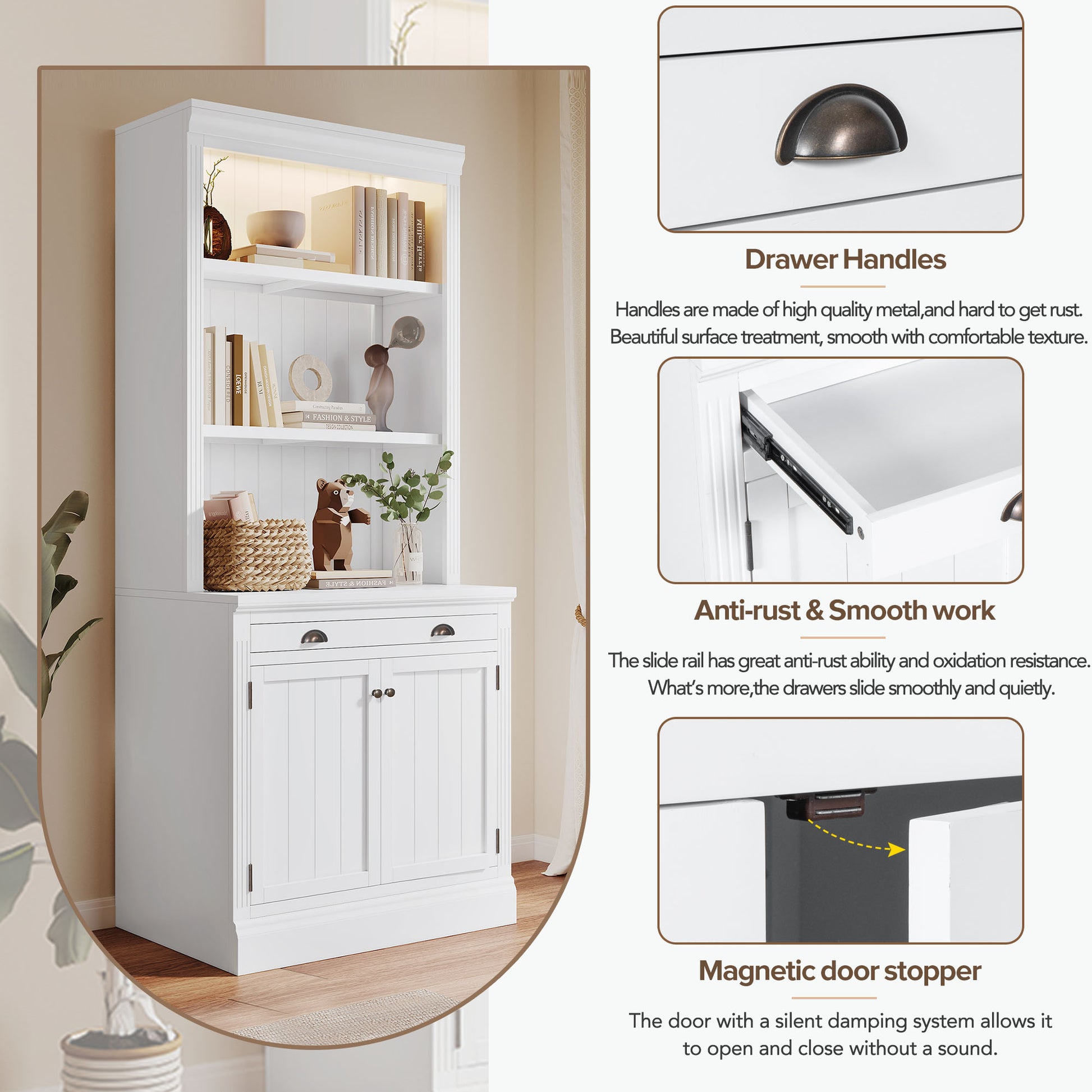 83.4"Tall Bookshelf With Two Corner Shelf Suite,Bookcase With 2 Doors And 1 Drawer,5 Tier Corner Shelf With Open Shelves,Free Standing Shelves Suite With Led Lighting For Living Room,Office,White