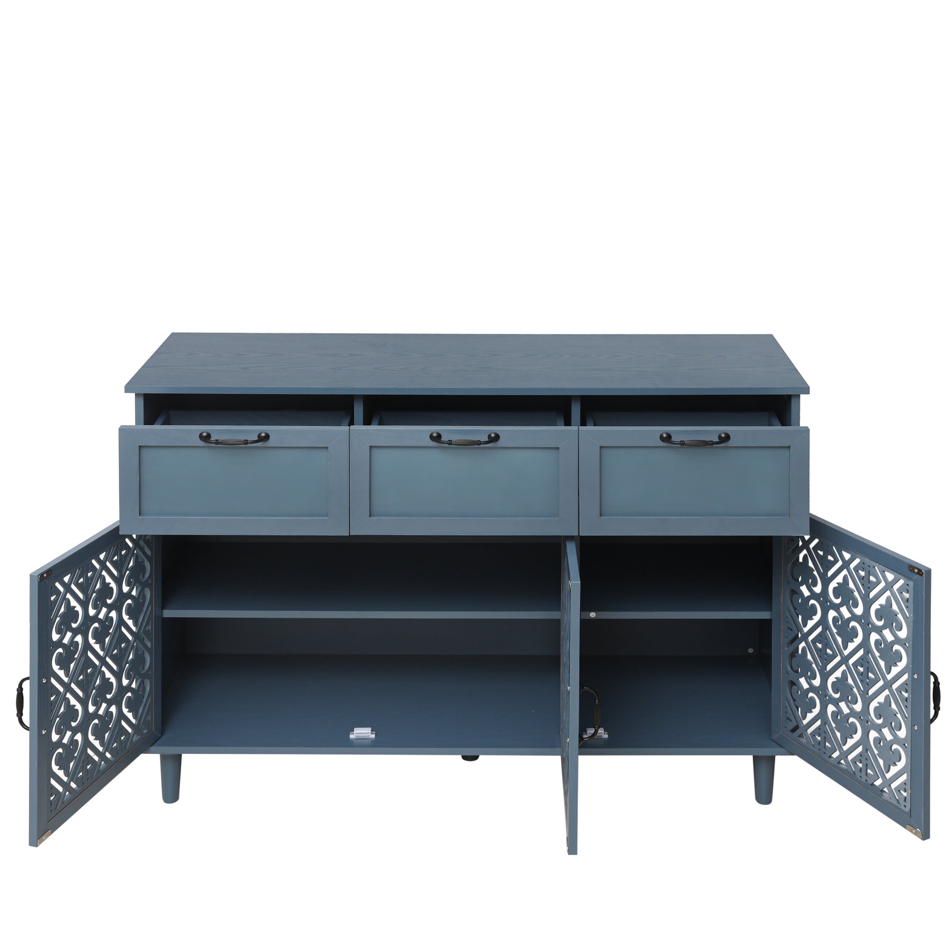 3 Door 3 Drawer Cabinet, American Furniture, Suitable For Bedroom, Living Room, Study Blue Particle Board