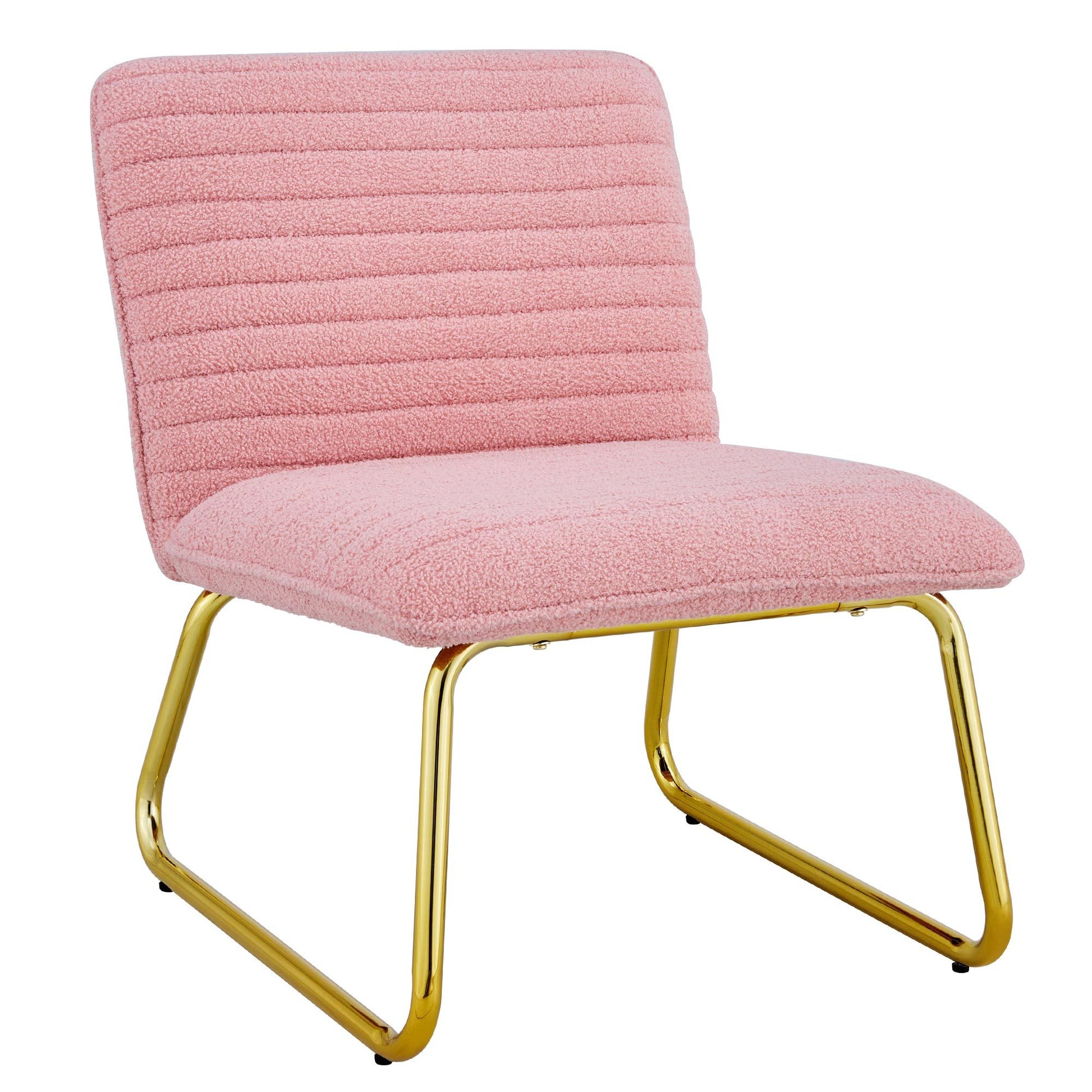 Modern Minimalist Pink Plush Fabric Single Person Sofa Chair With Golden Metal Legs. Suitable For Living Room, Bedroom, Club, Comfortable Cushioned Single Person Leisure Sofa Pink Plush