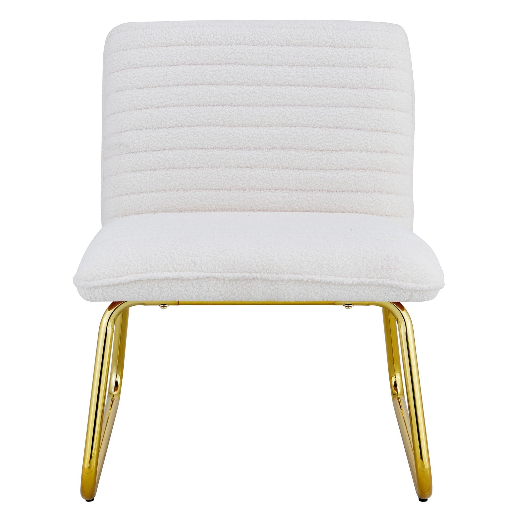 One White Minimalist Armless Sofa Chair With Plush Cushion And Backrest Paired With Golden Metal Legs, Suitable For Offices, Restaurants, Kitchens, Bedrooms White Metal