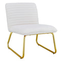 One White Minimalist Armless Sofa Chair With Plush Cushion And Backrest Paired With Golden Metal Legs, Suitable For Offices, Restaurants, Kitchens, Bedrooms White Metal