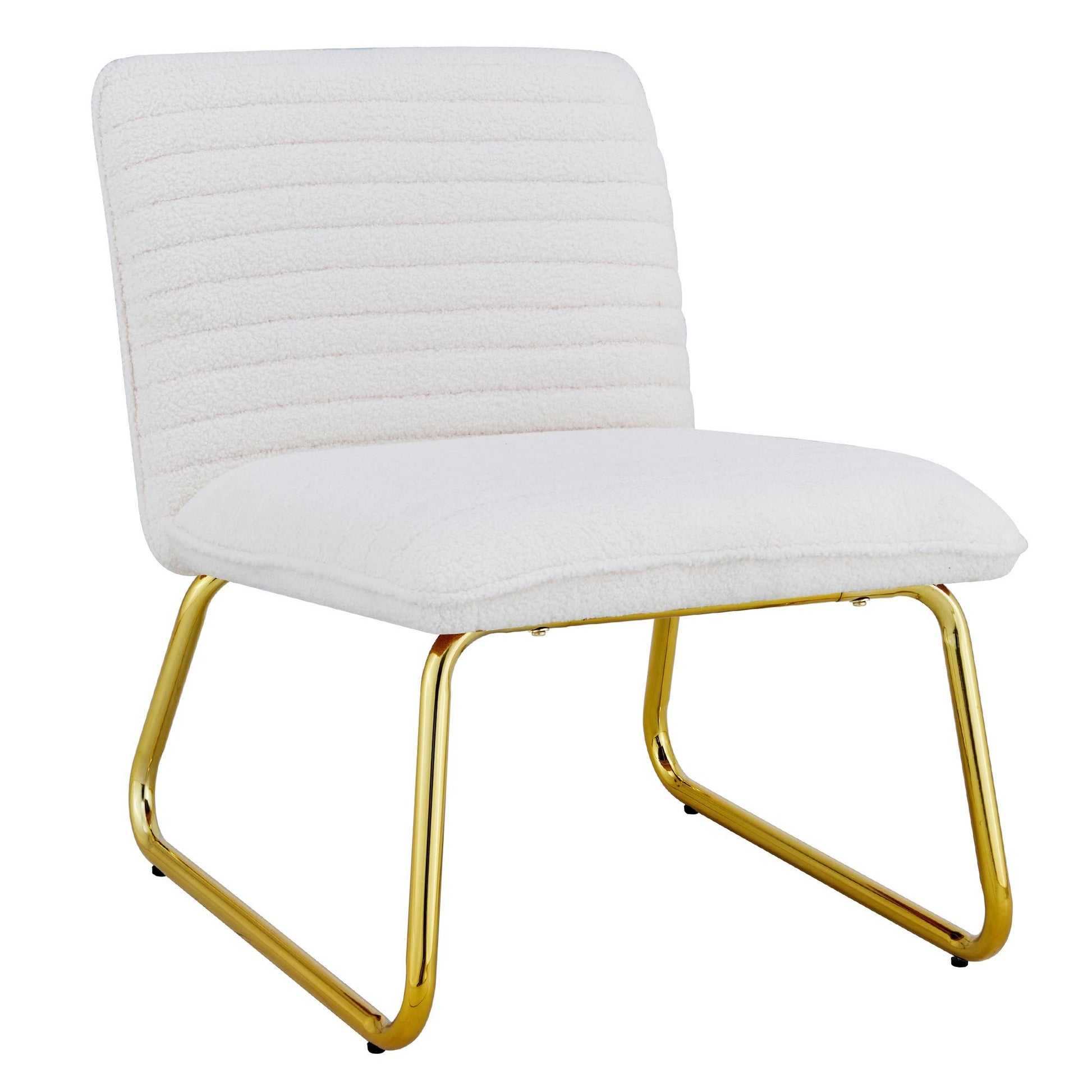 One White Minimalist Armless Sofa Chair With Plush Cushion And Backrest Paired With Golden Metal Legs, Suitable For Offices, Restaurants, Kitchens, Bedrooms White Metal