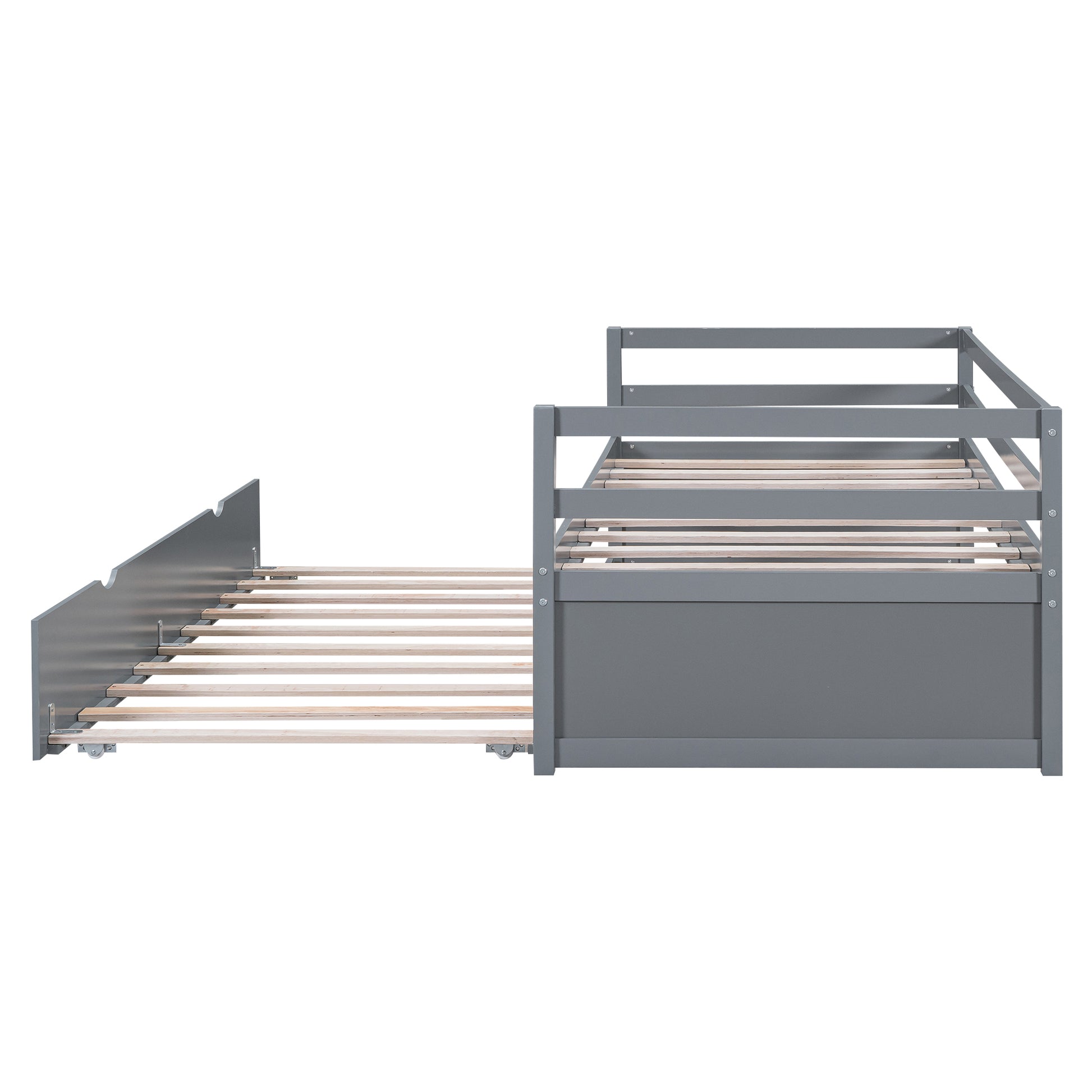 Twin Size Wood Daybed With Twin Size Trundle, Gray Box Spring Not Required Twin Gray Wood Solid Wood Mdf