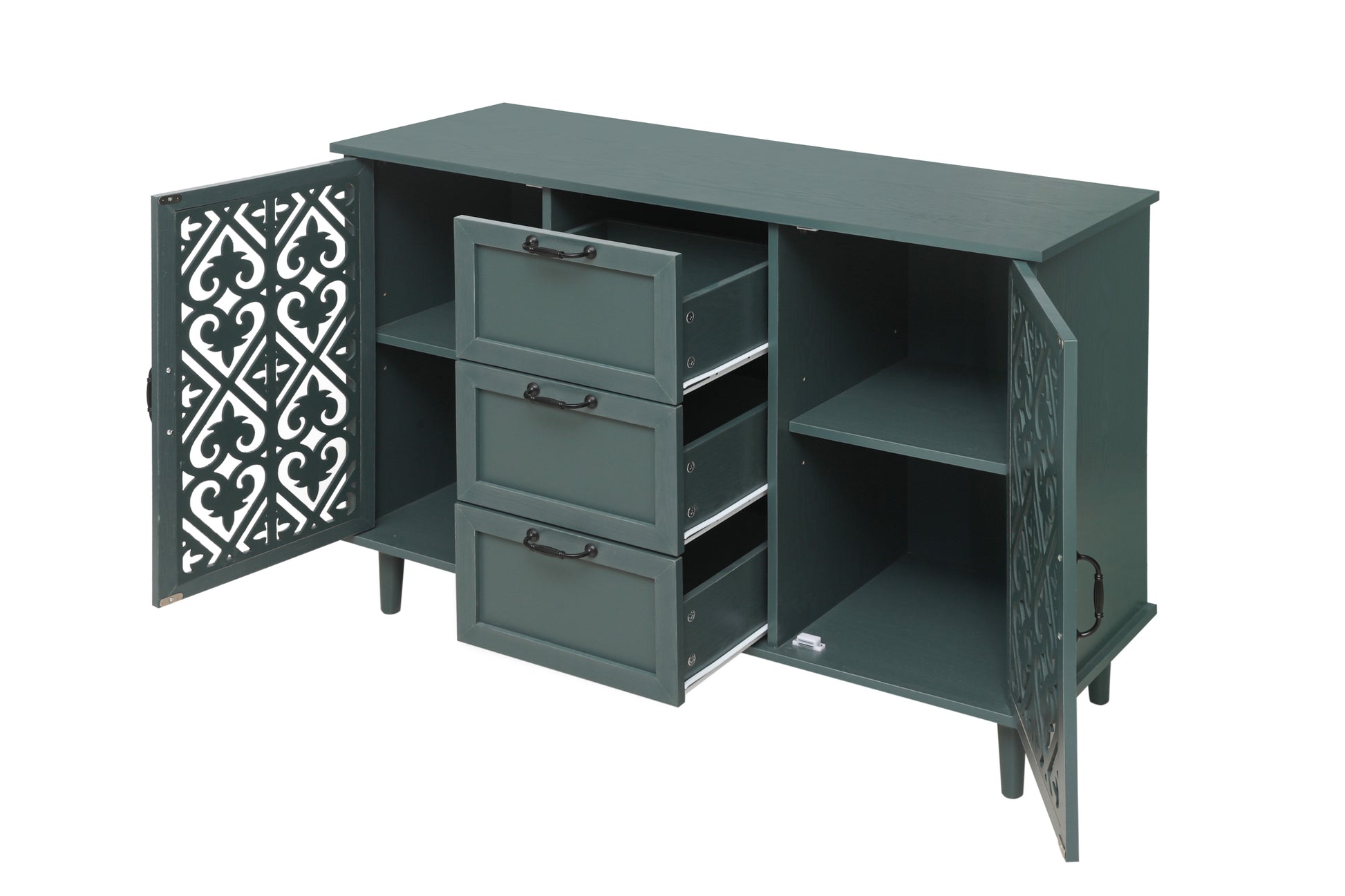 2 Door 3 Drawer Cabinet, American Furniture, Suitable For Bedroom, Living Room, Study Dark Green Particle Board