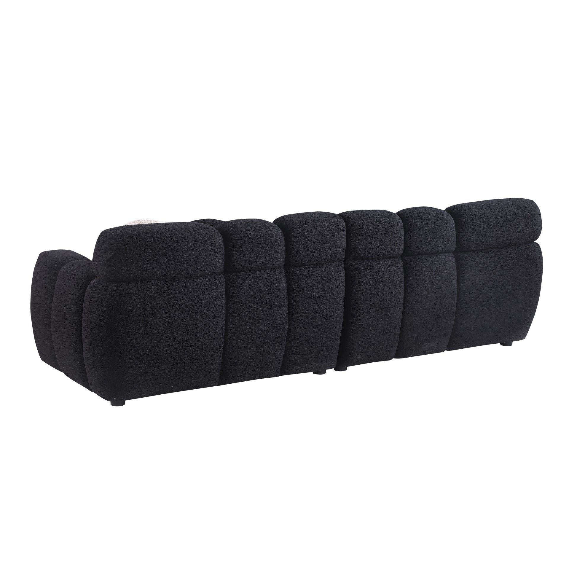 87.4 Length ,35.83" Deepth ,Human Body Structure For Usa People, Marshmallow Sofa,Boucle Sofa ,3 Seater, Black Boucle Black Light Brown Wood Primary Living Space Medium Soft Split Back Eucalyptus Rolled Arms Boucle 3 Seat