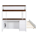 Full Over Full Bunk Bed With Twin Size Trundle, Storage And Desk, White Walnut White Walnut Solid Wood