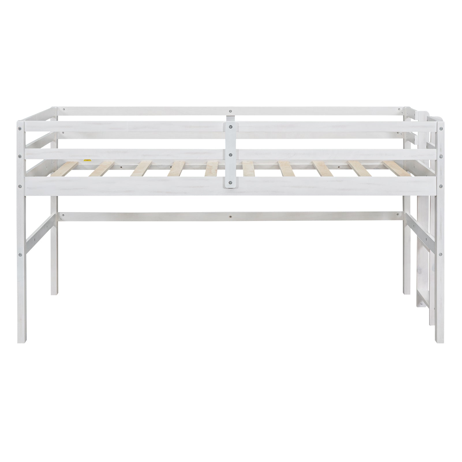 Wood Twin Size Loft Bed With Side Ladder, Antique White Box Spring Not Required Twin Antique White Wood Bedroom Solid Wood Mdf