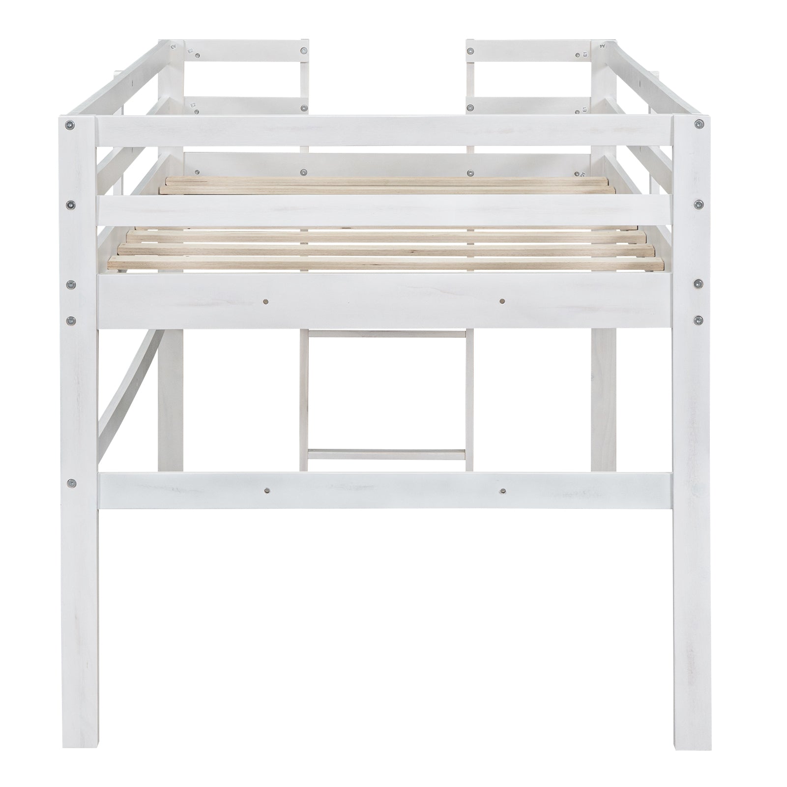 Wood Twin Size Loft Bed With Side Ladder, Antique White Box Spring Not Required Twin Antique White Wood Bedroom Solid Wood Mdf