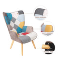 Accent Chair With Ottoman, Living Room Chair And Ottoman Set, Comfy Side Armchair For Bedroom, Creative Splicing Cloth Surface Colorful Solid Wood
