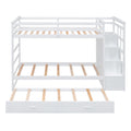 Twin Over Twin Bunk Bed With Trundle And Staircase,White Old Sku:Lt000068Aak White Solid Wood