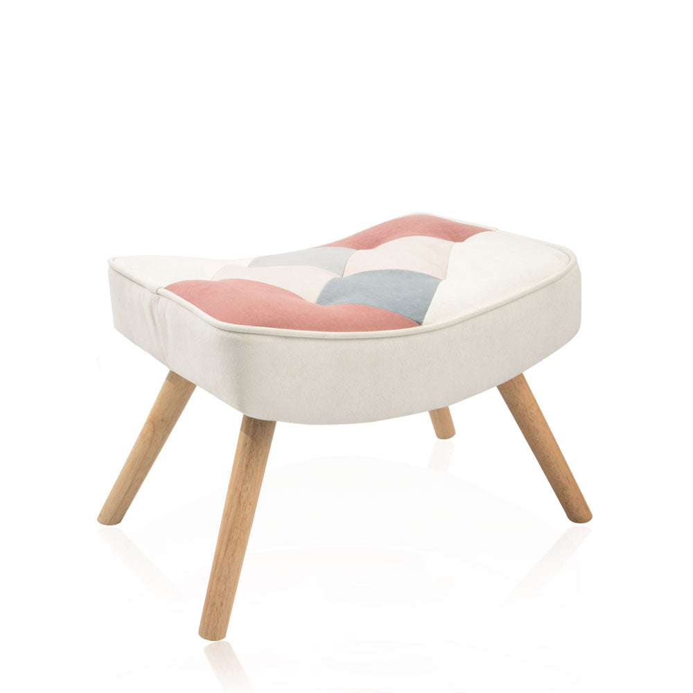 Accent Chair With Ottoman, Living Room Chair And Ottoman Set, Comfy Side Armchair For Bedroom, Creative Splicing Cloth Surface Pink Solid Wood