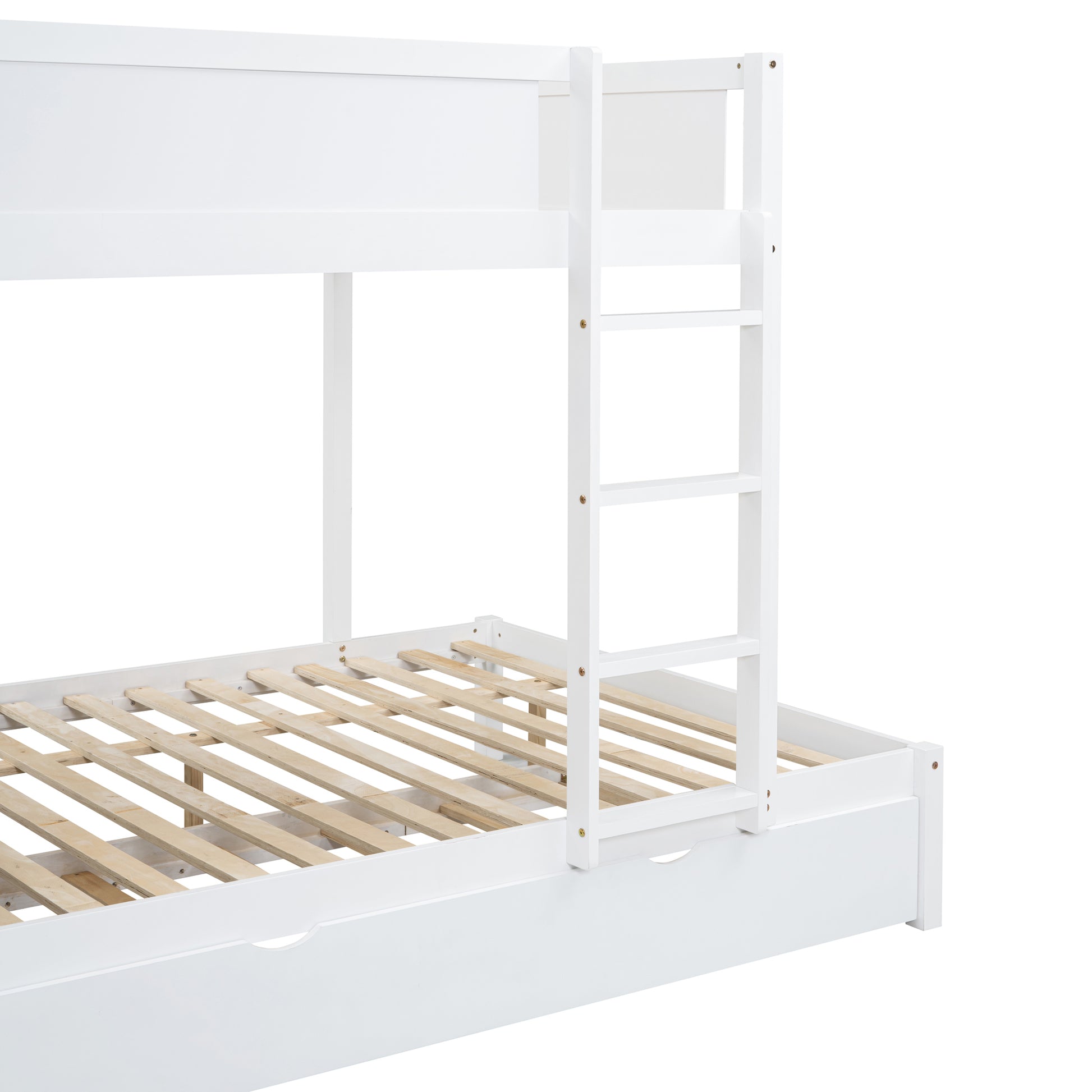 Full Over Full Bunk Bed With Twin Size Trundle, Storage And Desk, White White Solid Wood