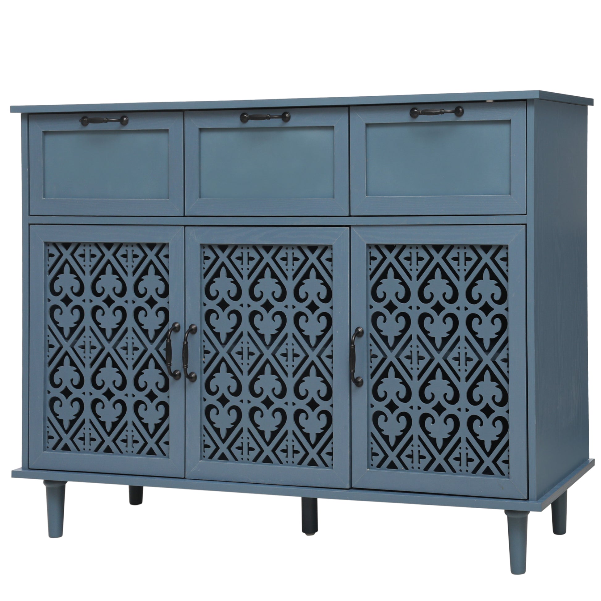 3 Door 3 Drawer Cabinet, American Furniture, Suitable For Bedroom, Living Room, Study Blue Particle Board