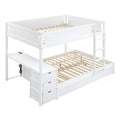 Full Over Full Bunk Bed With Twin Size Trundle, Storage And Desk, White White Solid Wood