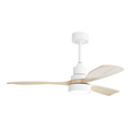 48 Inch Solid Wood Ceiling Fan With Dimmable Light 6 Speed Reversible Dc Motor White Metal & Wood