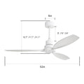 52 Inch Wood Blade Low Profile Ceiling Fan With 6 Speed Remote Control For Patio Living Room White Metal & Wood