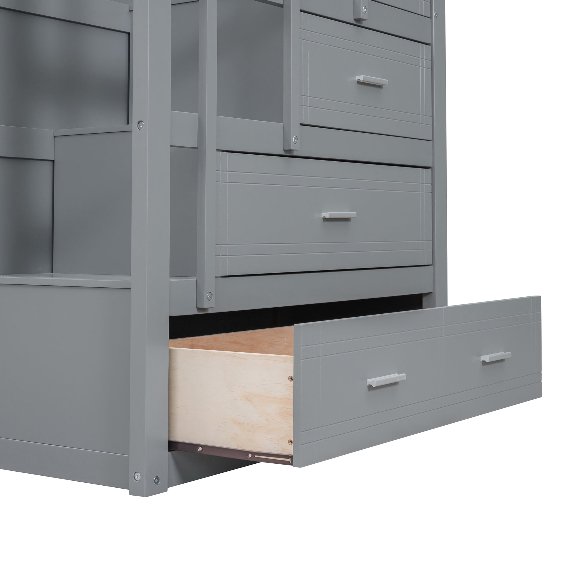 Twin Over Twin Bunk Bed With Trundle And Staircase,Gray Old Sku:Lt000068Aae Gray Solid Wood