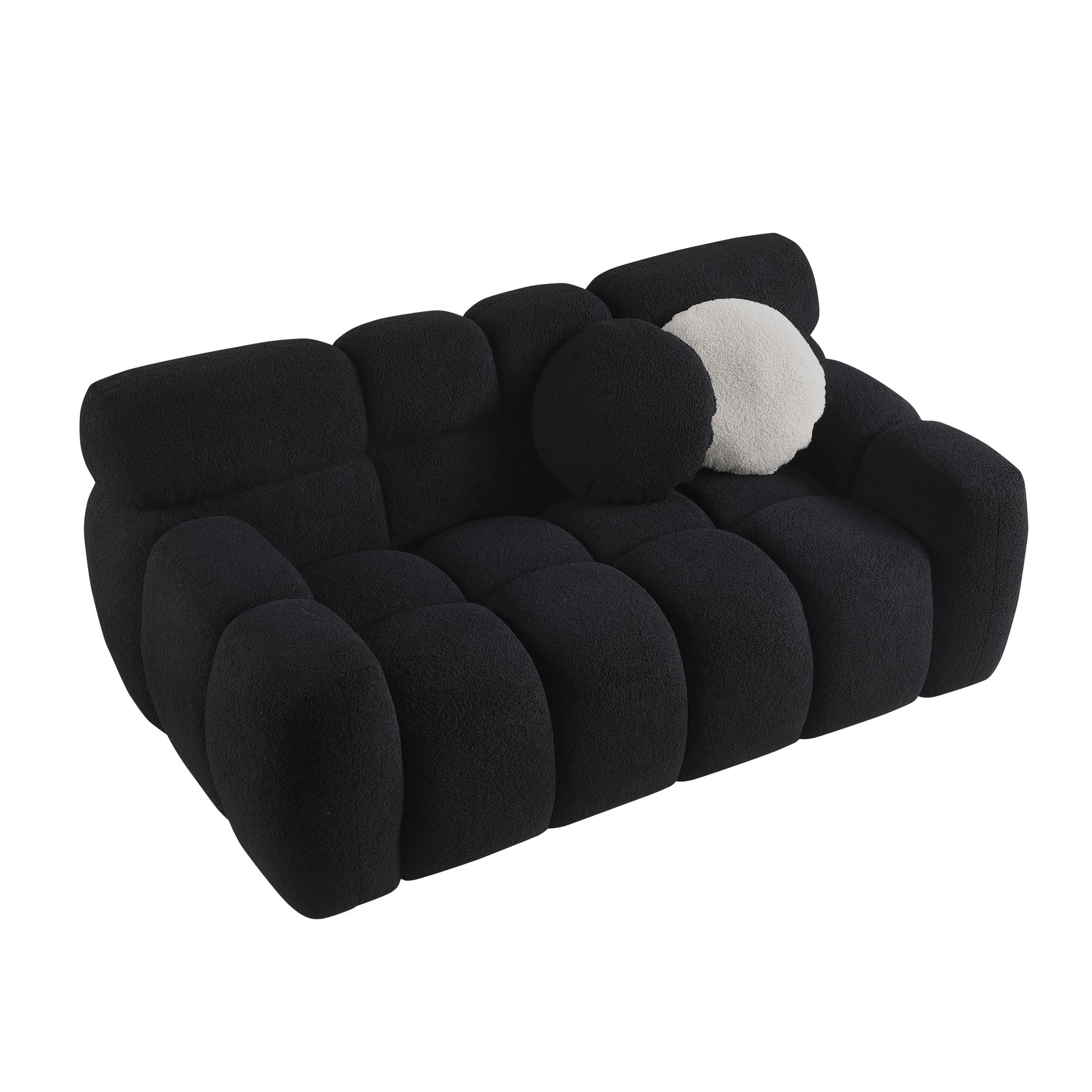 64.96 Length ,35.83" Deepth ,Human Body Structure For Usa People, Marshmallow Sofa,Boucle Sofa ,2 Seater, Beige Boucle Black Light Brown Wood Primary Living Space Medium Soft Split Back Eucalyptus Rolled Arms Boucle 3 Seat