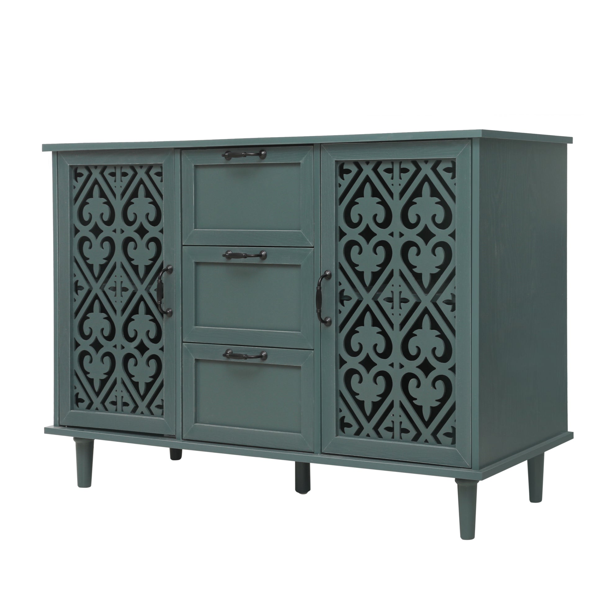 2 Door 3 Drawer Cabinet, American Furniture, Suitable For Bedroom, Living Room, Study Dark Green Particle Board