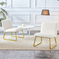 One White Minimalist Armless Sofa Chair With Plush Cushion And Backrest Paired With Golden Metal Legs, Suitable For Offices, Restaurants, Kitchens, Bedrooms White Metal