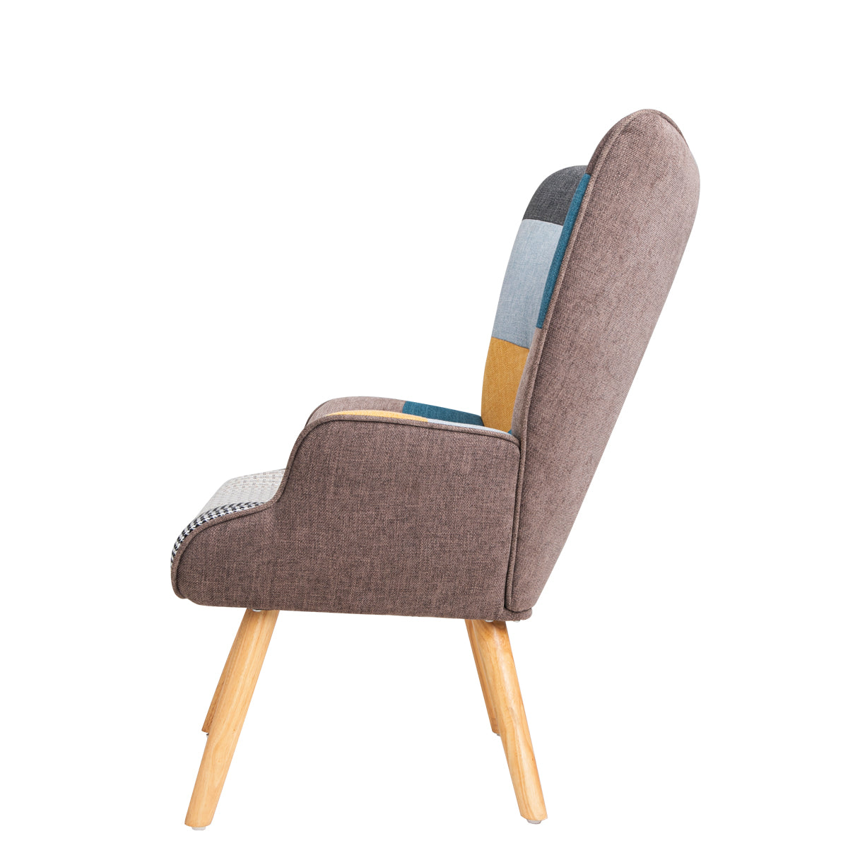 Accent Chair With Ottoman, Living Room Chair And Ottoman Set, Comfy Side Armchair For Bedroom, Creative Splicing Cloth Surface Colorful Solid Wood