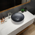 Tempered Glass Matte Bathroom Vessel Sink, Round Bathroom Basin Tempered Glass Matt Gray Grey Bathroom Modern Glass