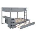 Full Over Full Bunk Bed With Twin Size Trundle, Storage And Desk, Gray Gray Solid Wood