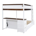 Full Over Full Bunk Bed With Twin Size Trundle, Storage And Desk, White Walnut White Walnut Solid Wood