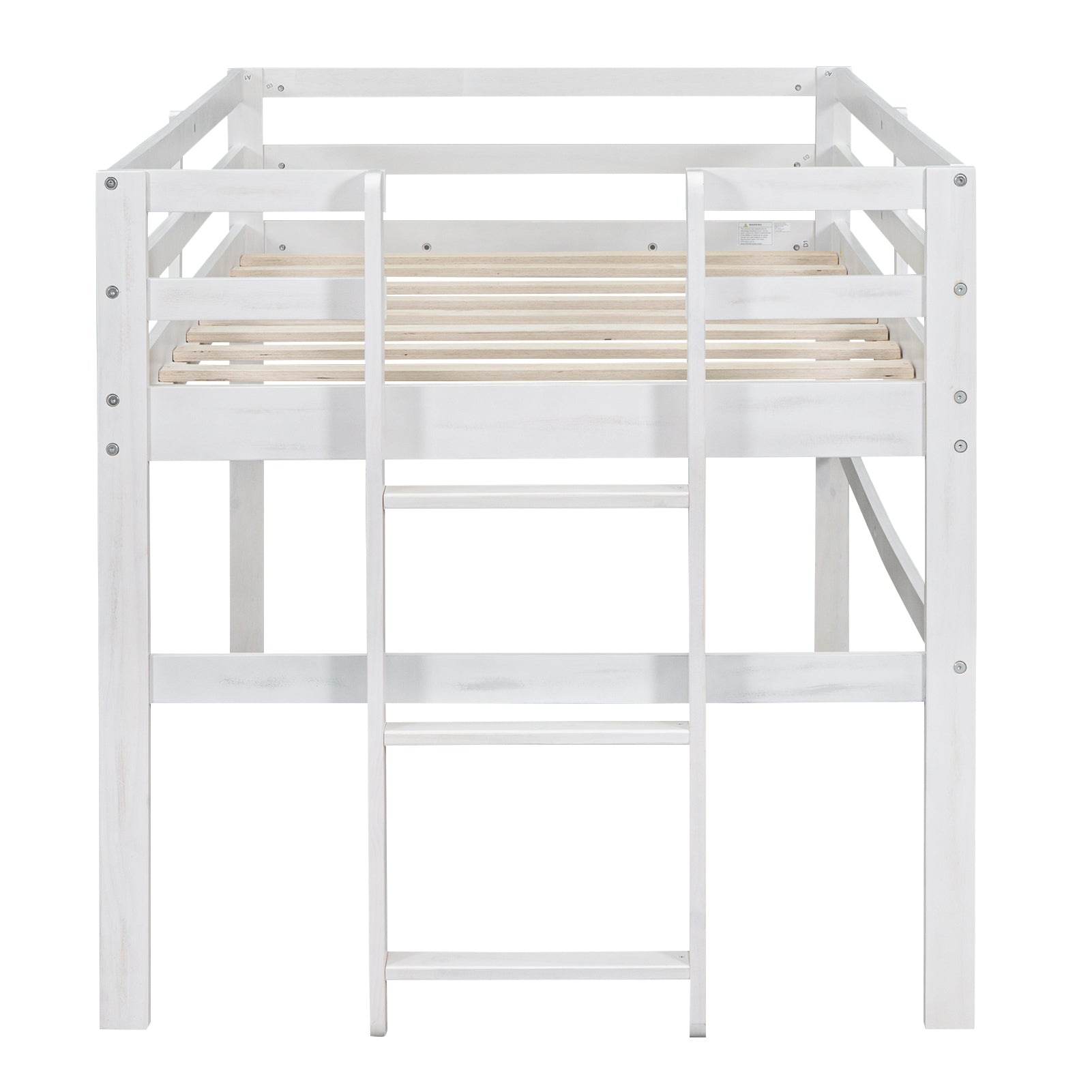 Wood Twin Size Loft Bed With Side Ladder, Antique White Box Spring Not Required Twin Antique White Wood Bedroom Solid Wood Mdf