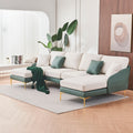 Modern Large Area Linen Leathaire Fabric Color Matching Segmented Sofa, Ultra Wide Lounge Chair, Golden Legs, U Shaped, Cyan White Cyan Primary Living Space Wood