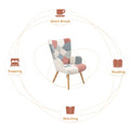 Accent Chair With Ottoman, Living Room Chair And Ottoman Set, Comfy Side Armchair For Bedroom, Creative Splicing Cloth Surface Pink Solid Wood