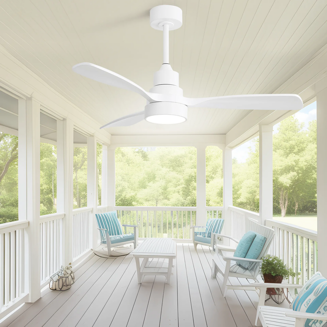 48 Inch Solid Wood Ceiling Fan With Dimmable Light 6 Speed Reversible Dc Motor White Metal & Wood