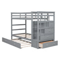 Twin Over Twin Bunk Bed With Trundle And Staircase,Gray Old Sku:Lt000068Aae Gray Solid Wood