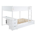 Full Over Full Bunk Bed With Twin Size Trundle, Storage And Desk, White White Solid Wood