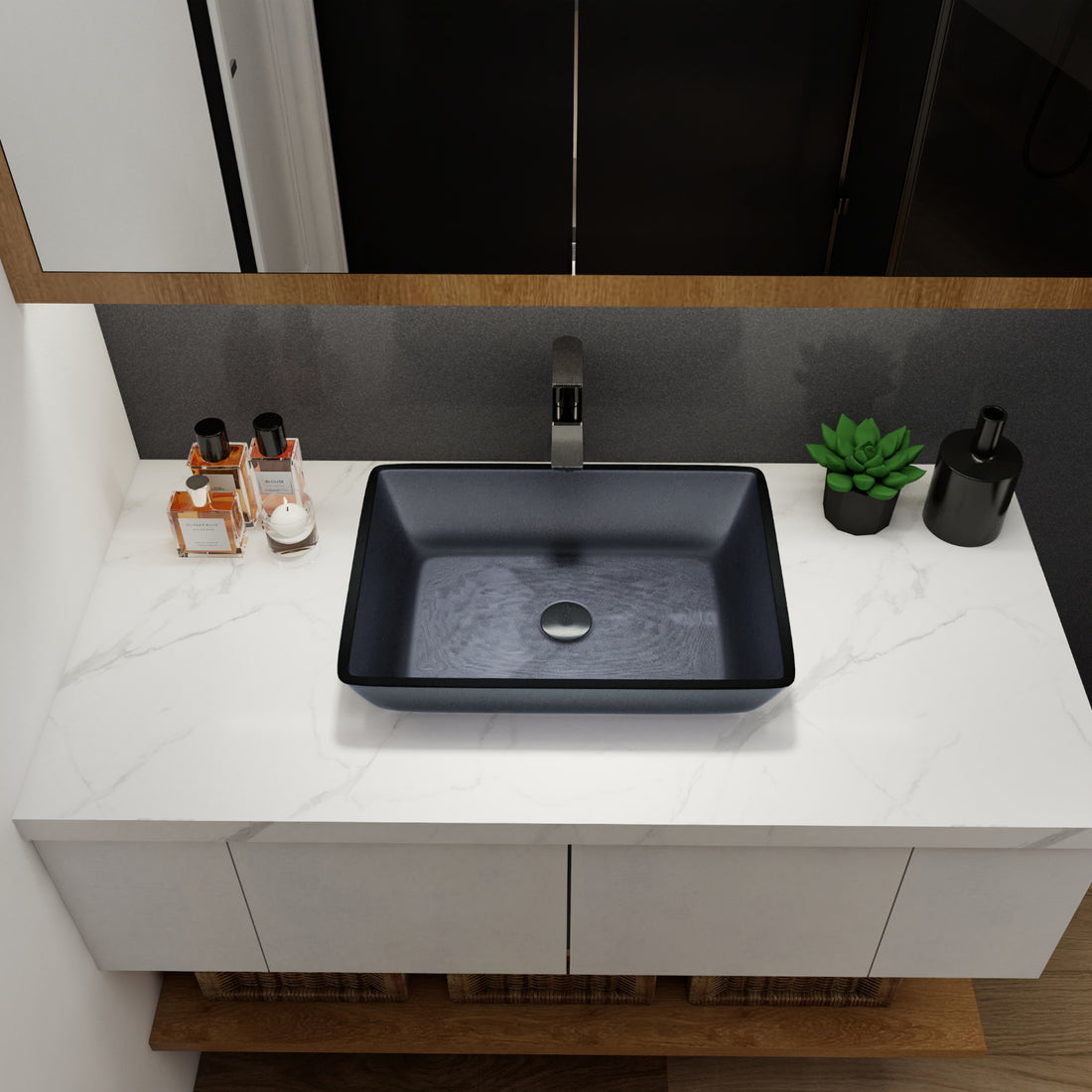 Tempered Glass Matte Bathroom Vessel Sink, Rectangle Bathroom Basin Tempered Glass Matt Gray Grey Bathroom Modern Glass