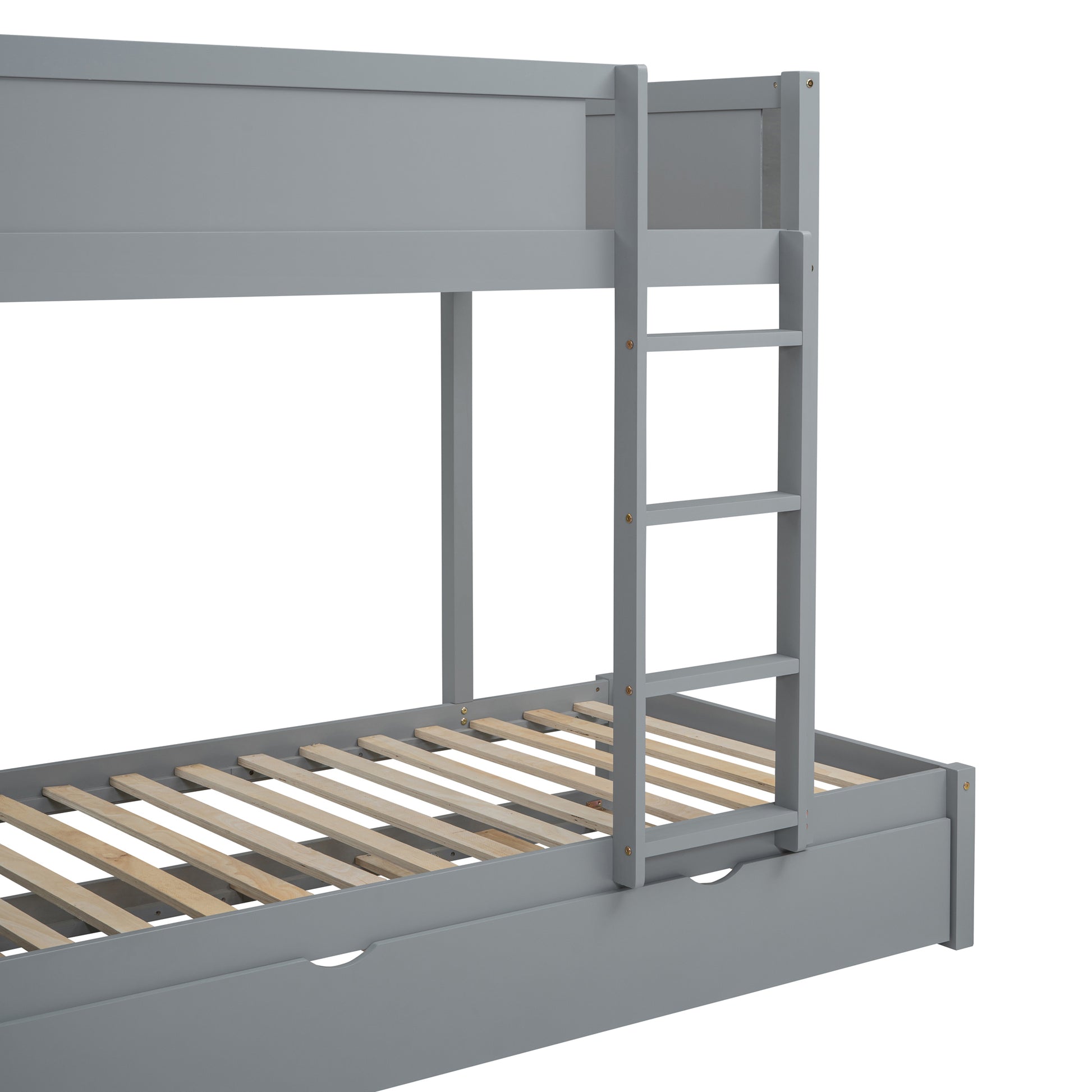 Twin Over Twin Bunk Bed With Twin Size Trundle, Storage And Desk, Gray Gray Solid Wood