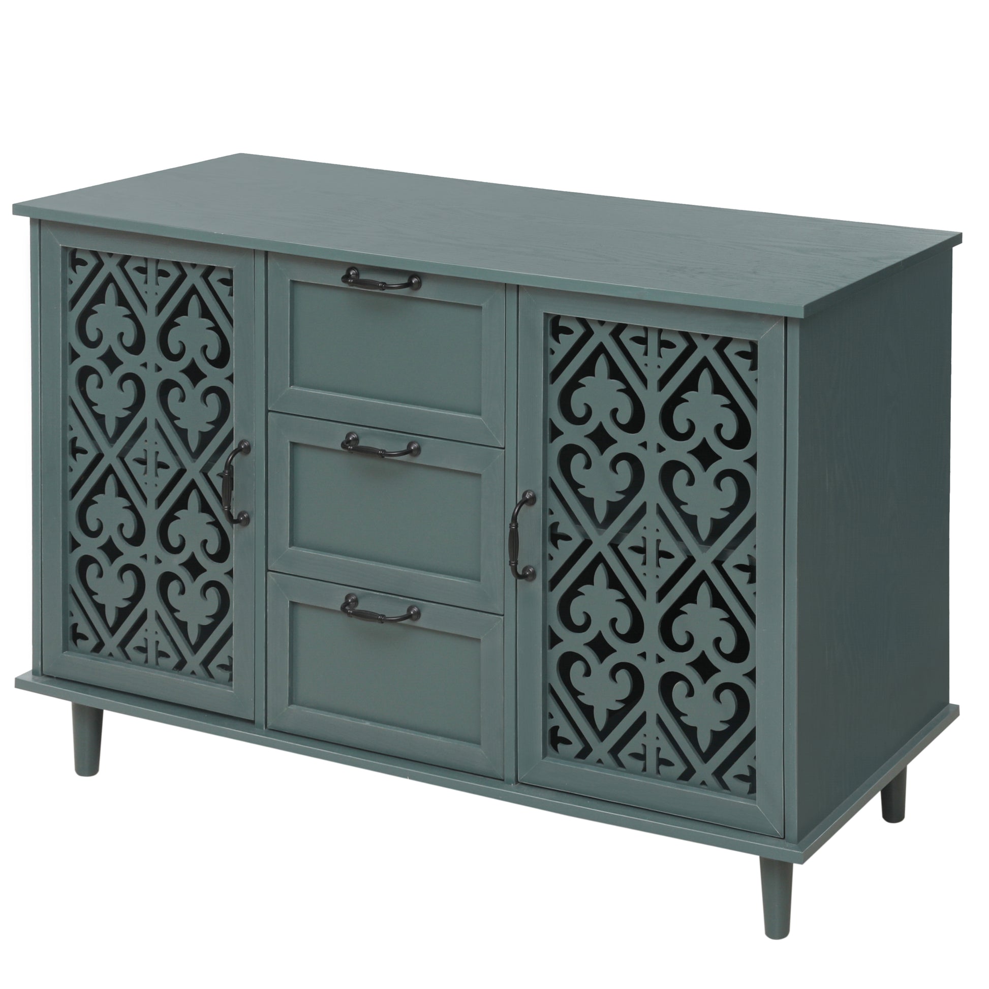 2 Door 3 Drawer Cabinet, American Furniture, Suitable For Bedroom, Living Room, Study Dark Green Particle Board