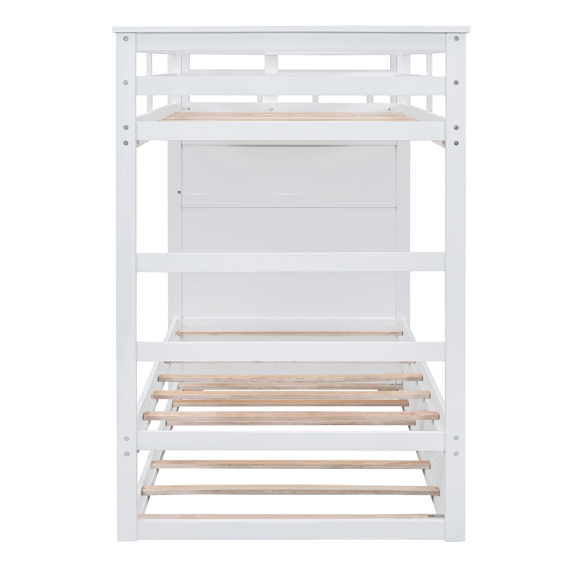 Twin Over Twin Bunk Bed With Trundle And Staircase,White Old Sku:Lt000068Aak White Solid Wood