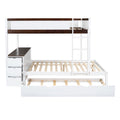 Full Over Full Bunk Bed With Twin Size Trundle, Storage And Desk, White Walnut White Walnut Solid Wood