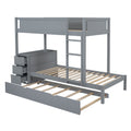 Twin Over Twin Bunk Bed With Twin Size Trundle, Storage And Desk, Gray Gray Solid Wood