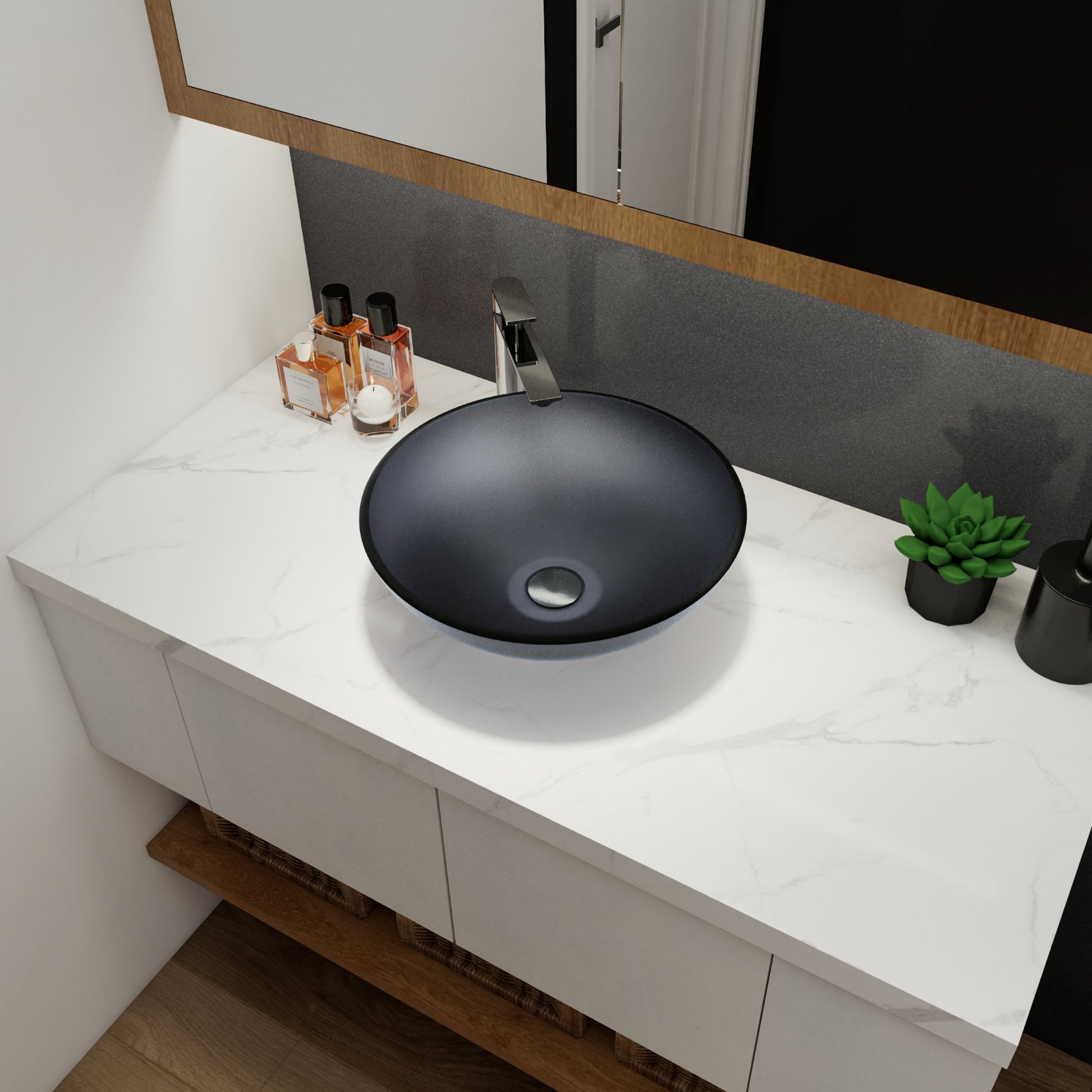 Tempered Glass Matte Bathroom Vessel Sink, Round Bathroom Basin Tempered Glass Matt Gray Grey Bathroom Modern Glass