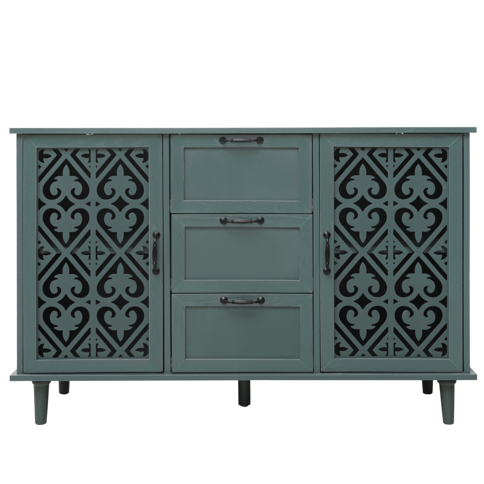 2 Door 3 Drawer Cabinet, American Furniture, Suitable For Bedroom, Living Room, Study Dark Green Particle Board