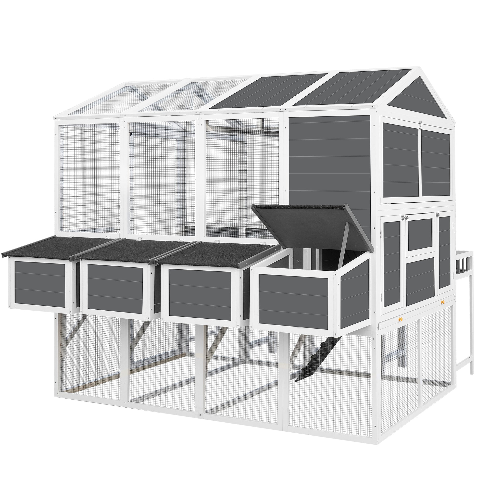 Chicken Coop With Chicken Run, Chicken Coops For 10 Chickens Outdoor With Nesting Boxeswooden Walk In Chicken House With Pull Out Traysgarden Backyard Cage 95''X80''X83'' Gray Wood