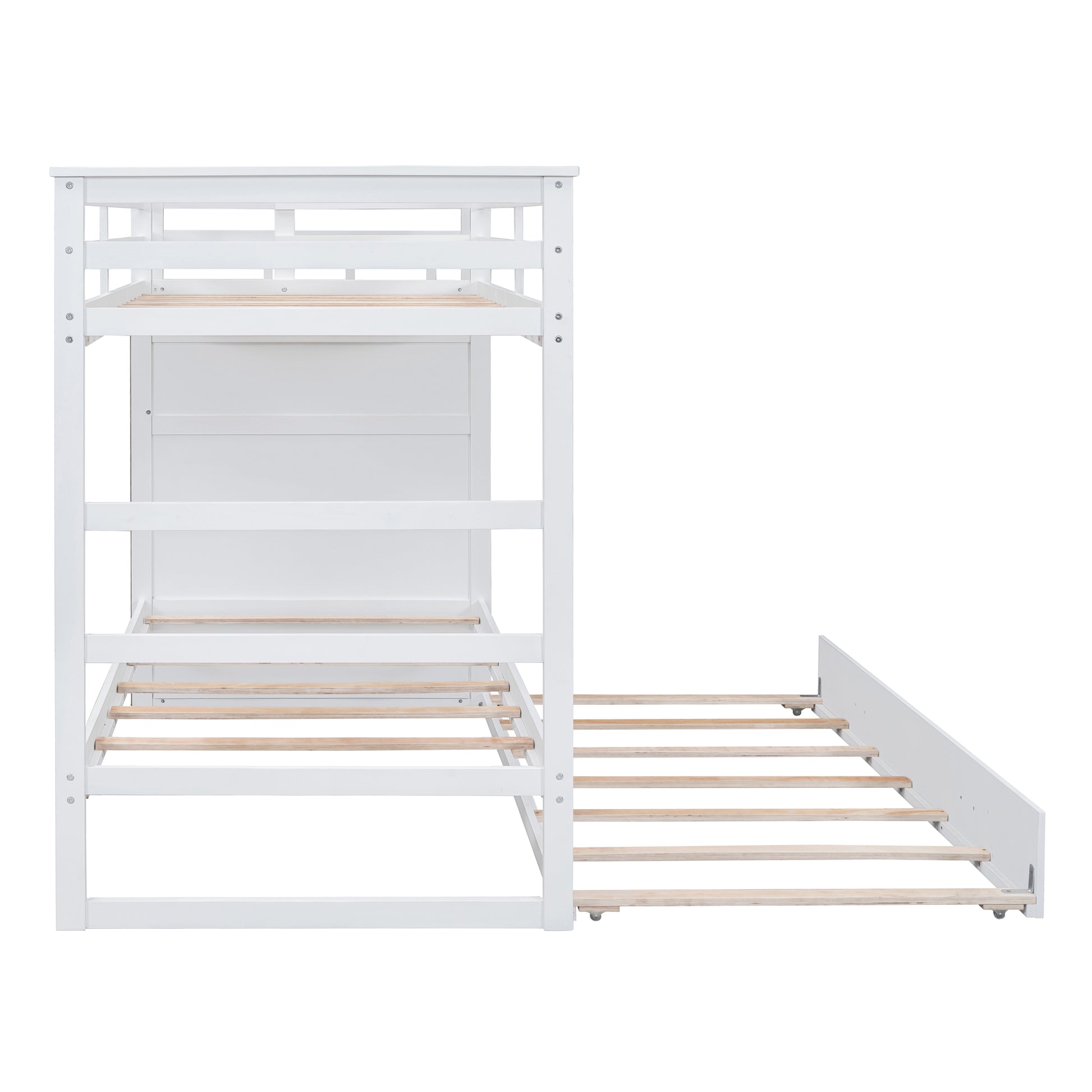 Twin Over Twin Bunk Bed With Trundle And Staircase,White Old Sku:Lt000068Aak White Solid Wood