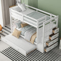 Twin Over Twin Bunk Bed With Trundle And Staircase,White Old Sku:Lt000068Aak White Solid Wood