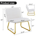 One White Minimalist Armless Sofa Chair With Plush Cushion And Backrest Paired With Golden Metal Legs, Suitable For Offices, Restaurants, Kitchens, Bedrooms White Metal