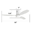 52 Inch Indoor Outdoor Ceiling Fan Solid Wood Fan Blade Noiseless Reversible Motor Remote Control With Light White Metal & Wood