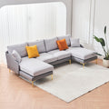 Modern Large Area Linen Leathaire Fabric Color Matching Segmented Sofa, Ultra Wide Lounge Chair, Golden Legs, U Shaped, Double Grey Color Grey Primary Living Space Wood