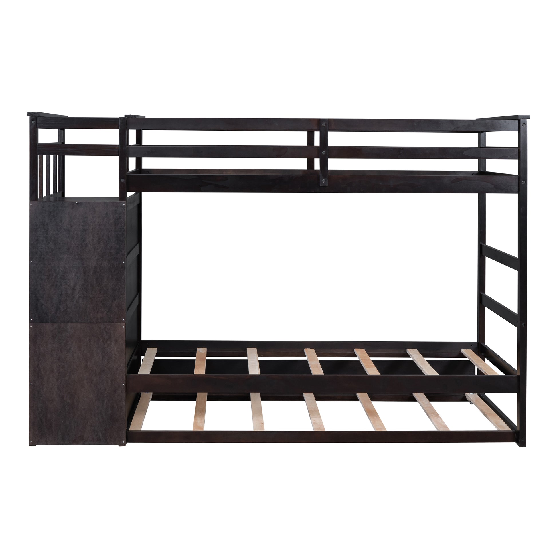 Twin Over Twin Bunk Bed With Trundle And Staircase,Espresso Old Sku:Lt000068Aap Espresso Solid Wood